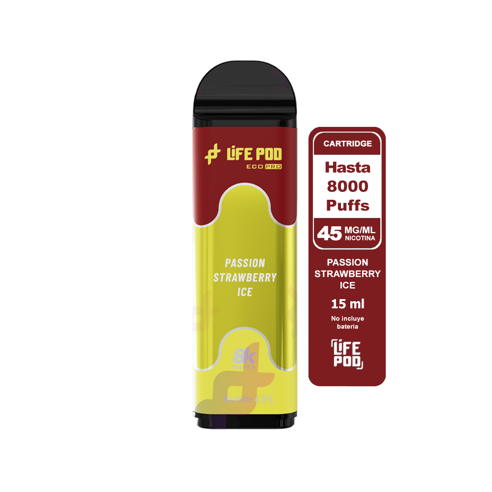 Recarga 8000 Passion Strawberry Ice 4.5% - Life Pod