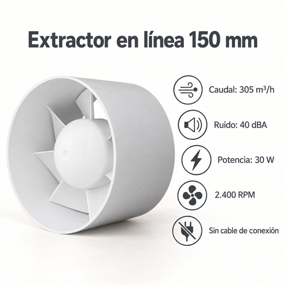 Extractor en Linea Simple 150MM sin Cable - Vents - vista 3