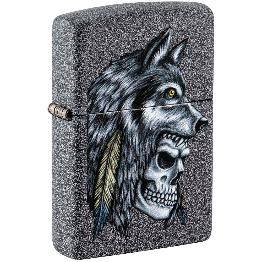 Wolf Skull Feather Design - Zippo