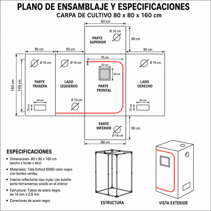 Carpa Cropbox 80X80X160 - Kasvi - vista 4