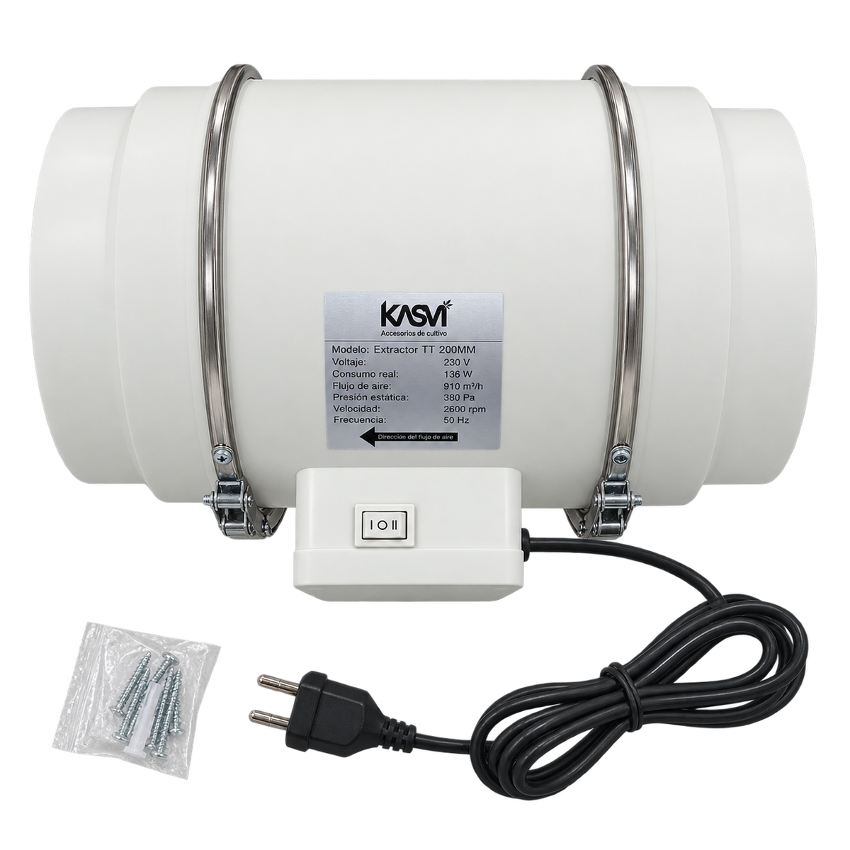 Extractor Tt 200MM 910 M3/H con Cable - Kasvi - vista 2
