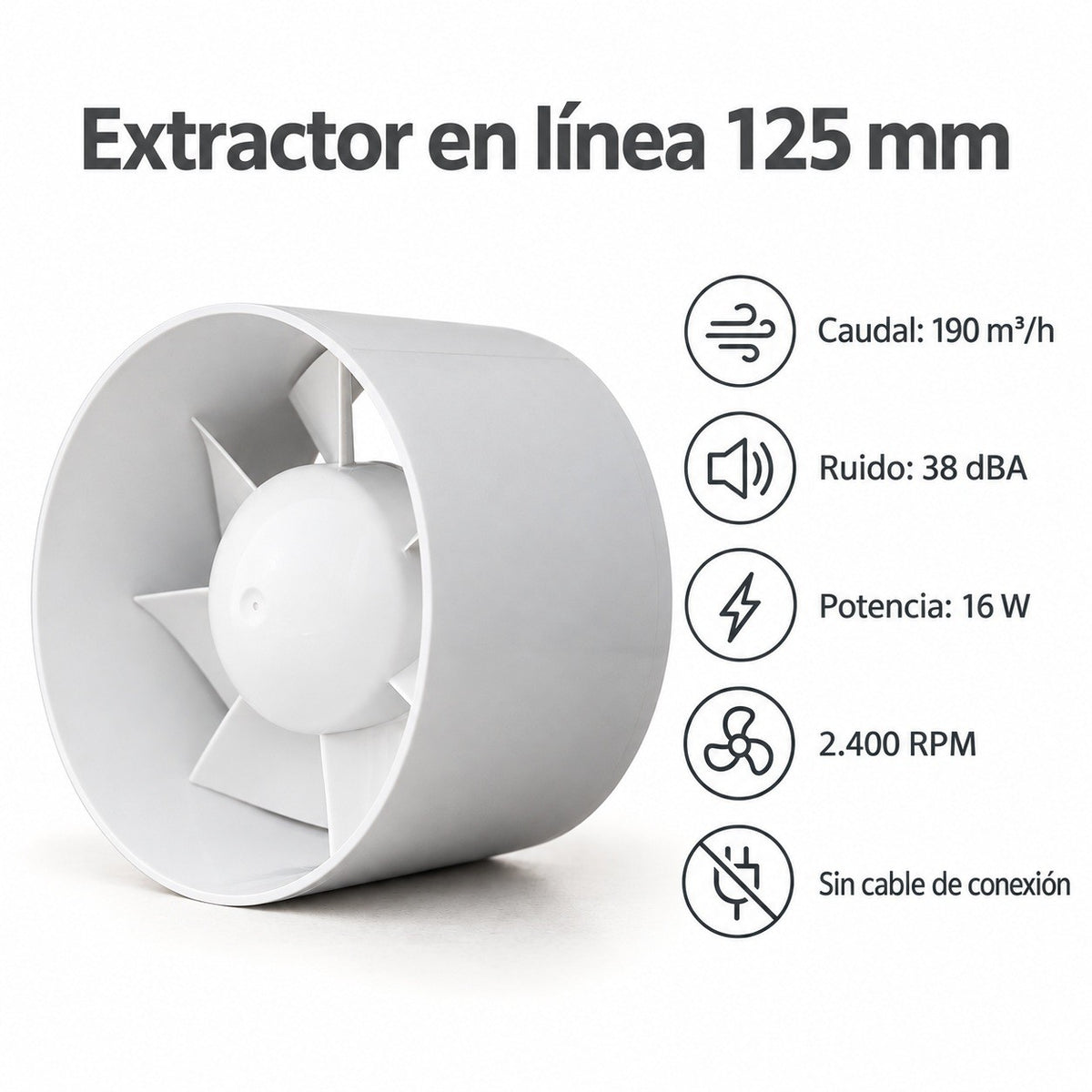 Extractor en Linea Simple 125MM sin Cable - Vents - vista 3