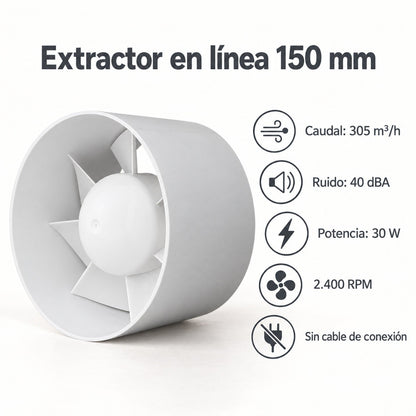 Extractor en Linea Simple 150MM sin Cable - Vents - vista 3