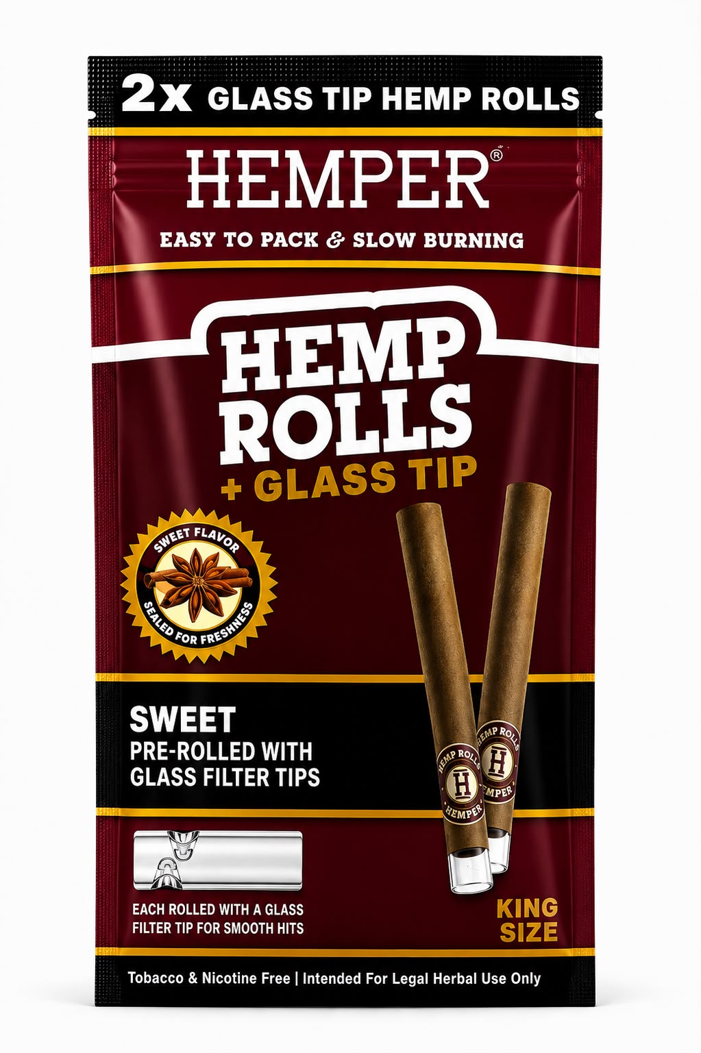 Envase de 2 Hemp Rolls sabor Sweet King Size con boquilla de vidrio